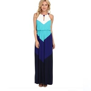 Vince Camuto Colorblock Chevron
Halter Maxi Dress blue teal white